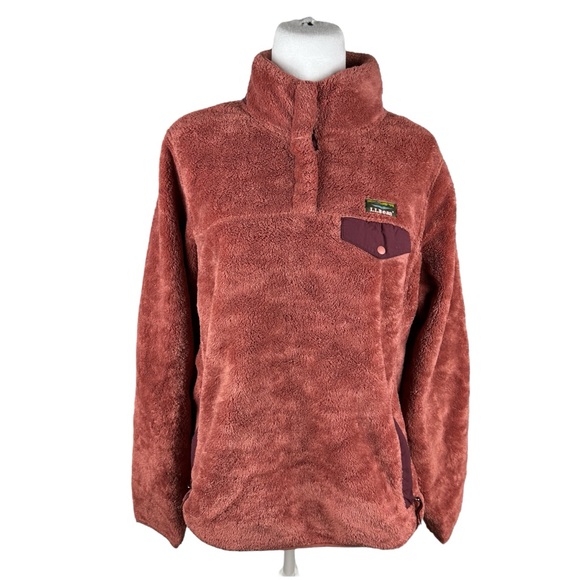 Women’s Y2K L.L. Bean Quarter Snap Deep Pile Pullover Coral Jacket Size L